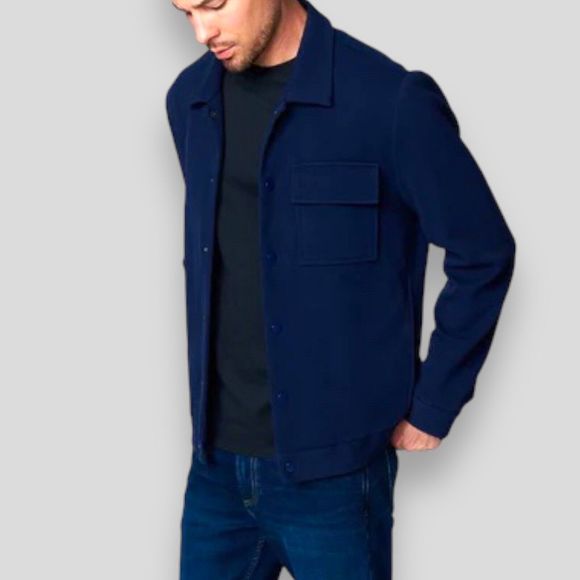 Blank NYC Other - Blank NYC Jacket Men’s L Navy Blue Twill Shacket Snap Button Chest Pocket